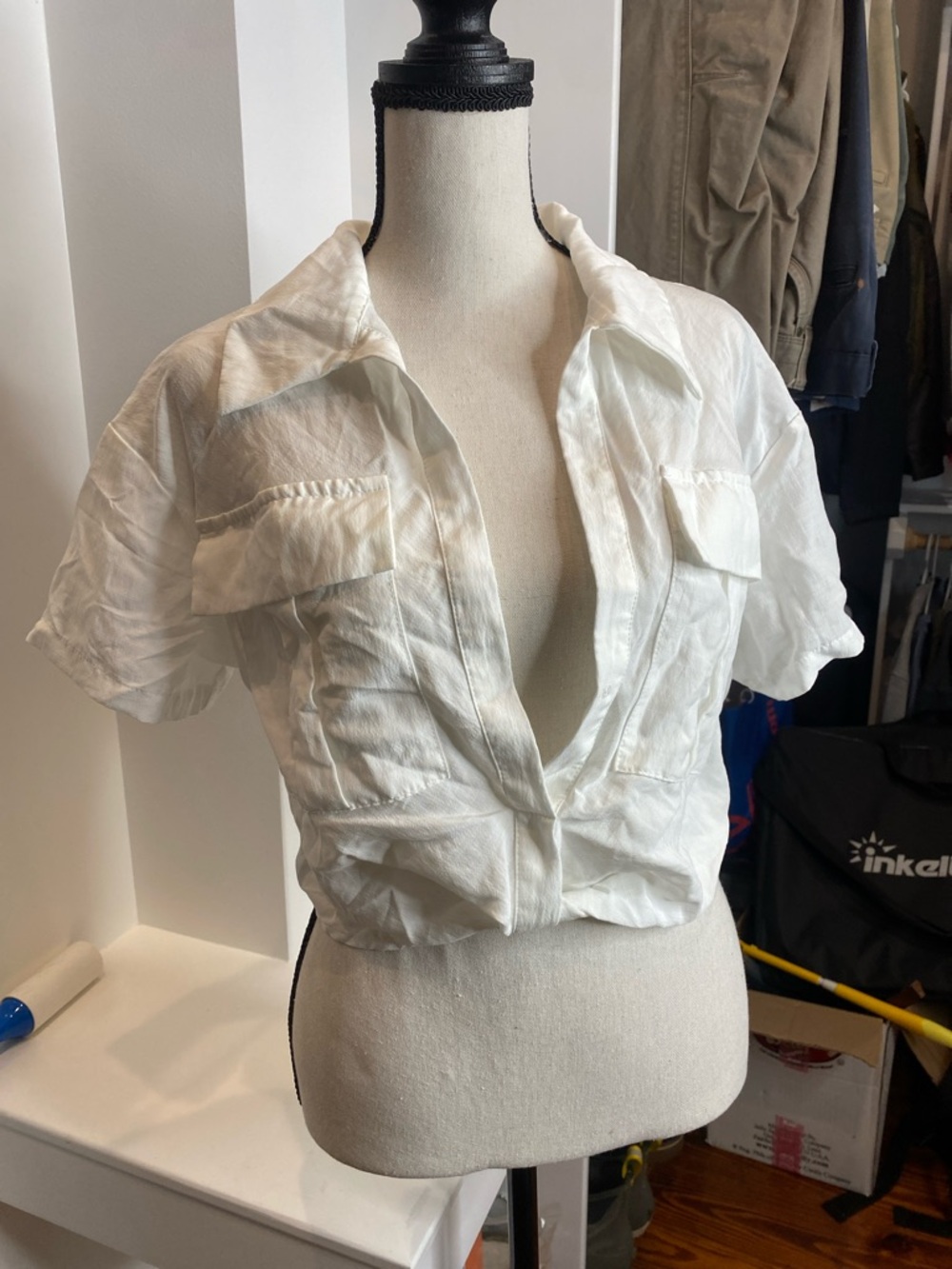 White Short-Sleeve Cropped open-Front Top